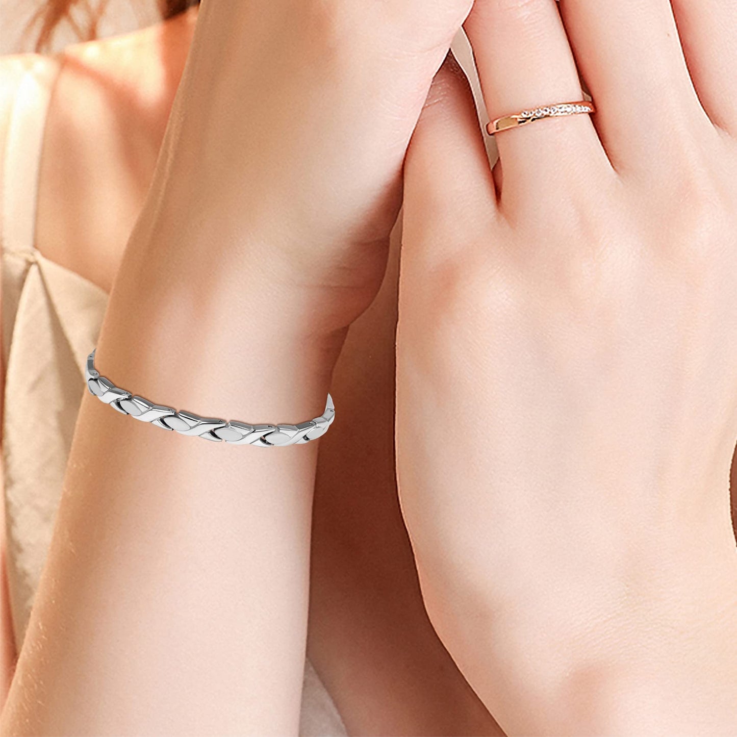 Feraco Magnetic Bracelet for Women Titanium Steel Magnetic Bracelet with Magnets Sparkling Crystal (Pack of 2)