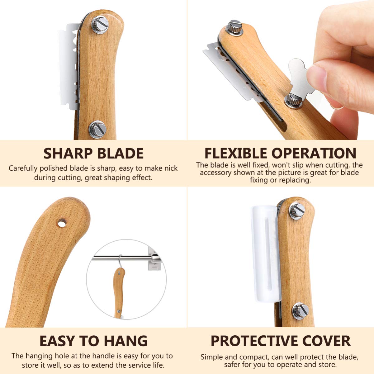 Healeved Bread Lame Dough Scoring Tool Van Wooden Handle 5 Blades, Creative Bread Scoring Tool Bread Slicer Cake Cutter, Acid Dough Bread Blades with Protector Cover