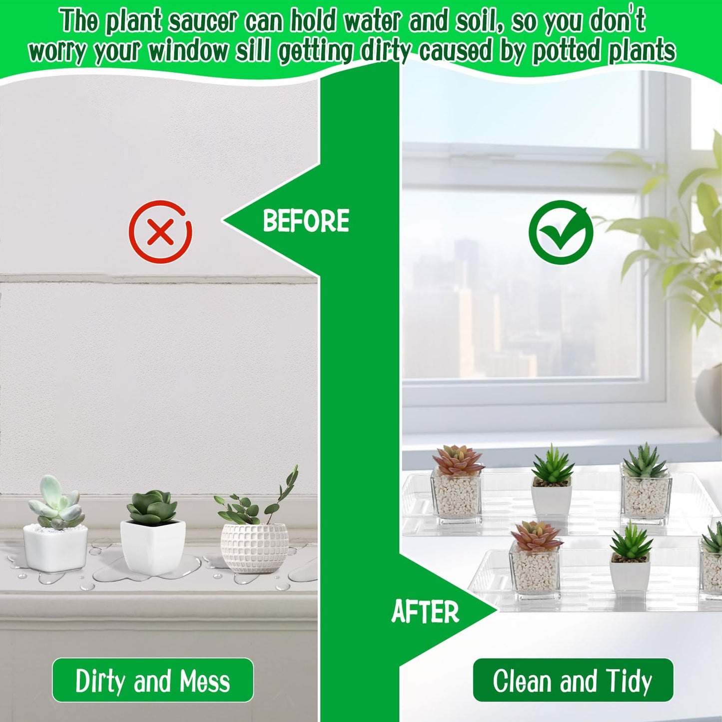 HFYZZ 24 Pack Rectangular Plant Drip Trays, Clear Plastic Plant Saucers, Thick Plant Drip Trays Plastic Liners for Indoors Outdoors Flower Pots Window Sills Window Shelf - 15" x 6"