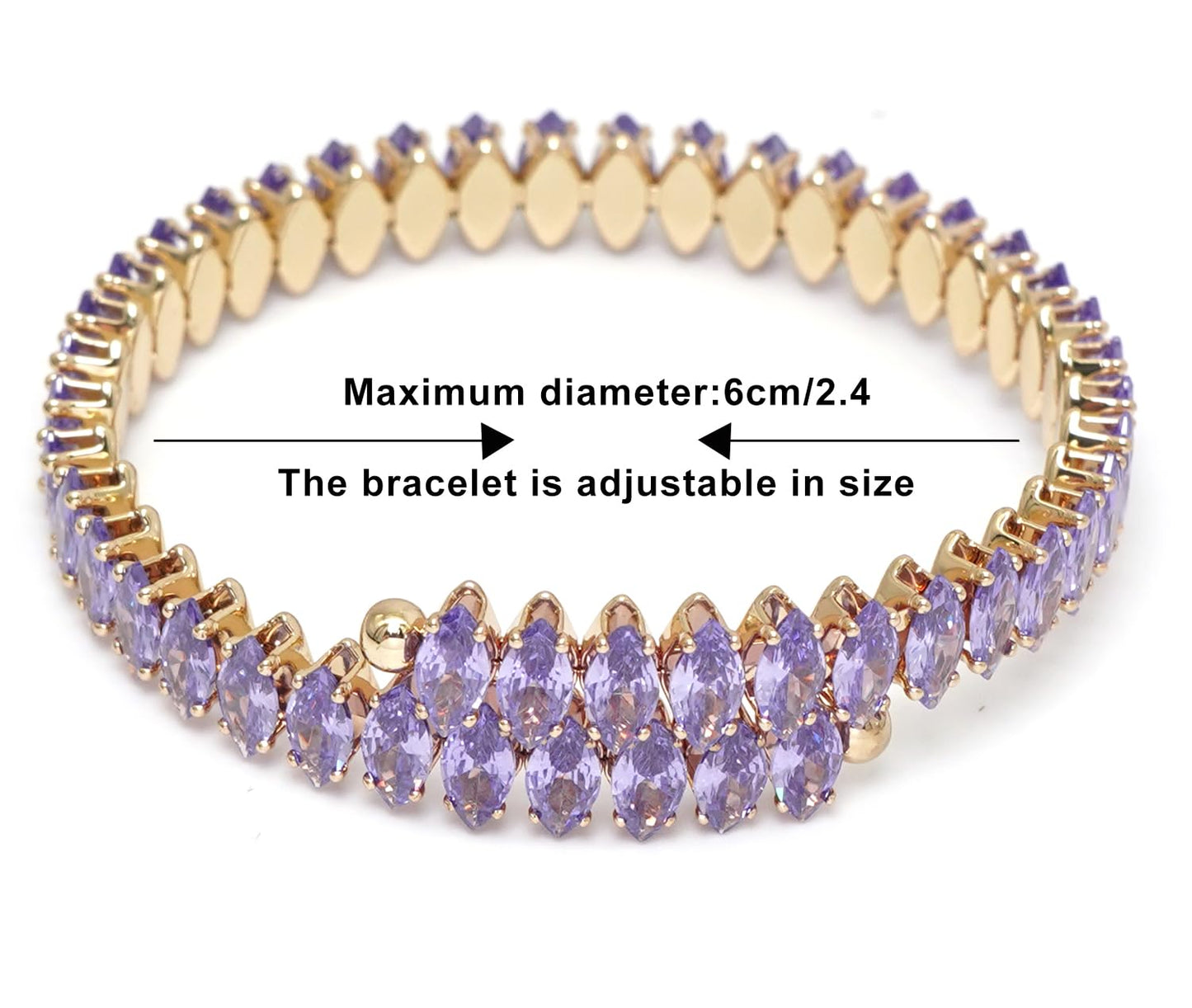 Wovanoo Rhinestone Cuff Bracelet Cubic Zirconia Tennis Bracelets Open Adjustable Elastic Bangle for Women Gold Purple