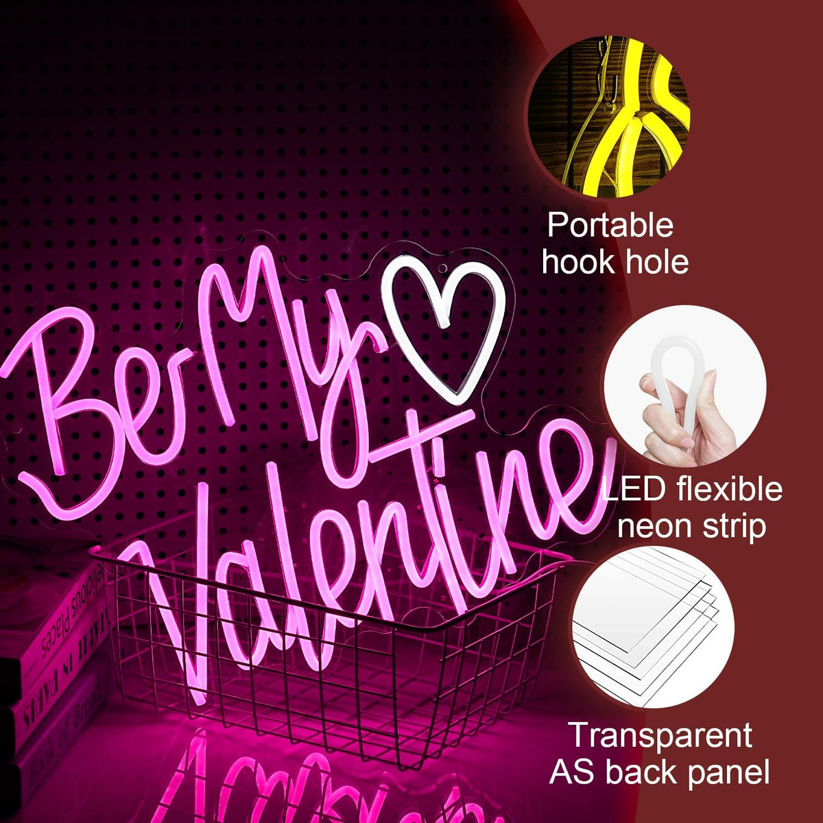 Be My Valentine Neon Sign Dimmable Pink LED Letters Light Up sign for Wall Decor USB Valentine Neon Light for Valentine's Day Lover Gift Bedroom Atmosphere Decor(12.6 * 16.5In)