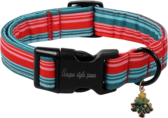 Unique Style Paws Christmas Dog Collar, Pink Dog Collar with Christmas Trees Pattern, Lightweight & Adjustable Pet Collar with Plastic Buckle for Small, Medium, Large Boy Girl Dogs