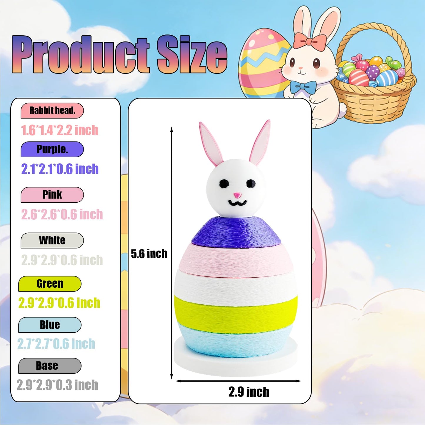 HQZBPT Spinning Stacking Toys Rainbow Rabbit Egg Montessori Sorting & Stacking Toys for Kids, Ages 6 Months to 3 Years