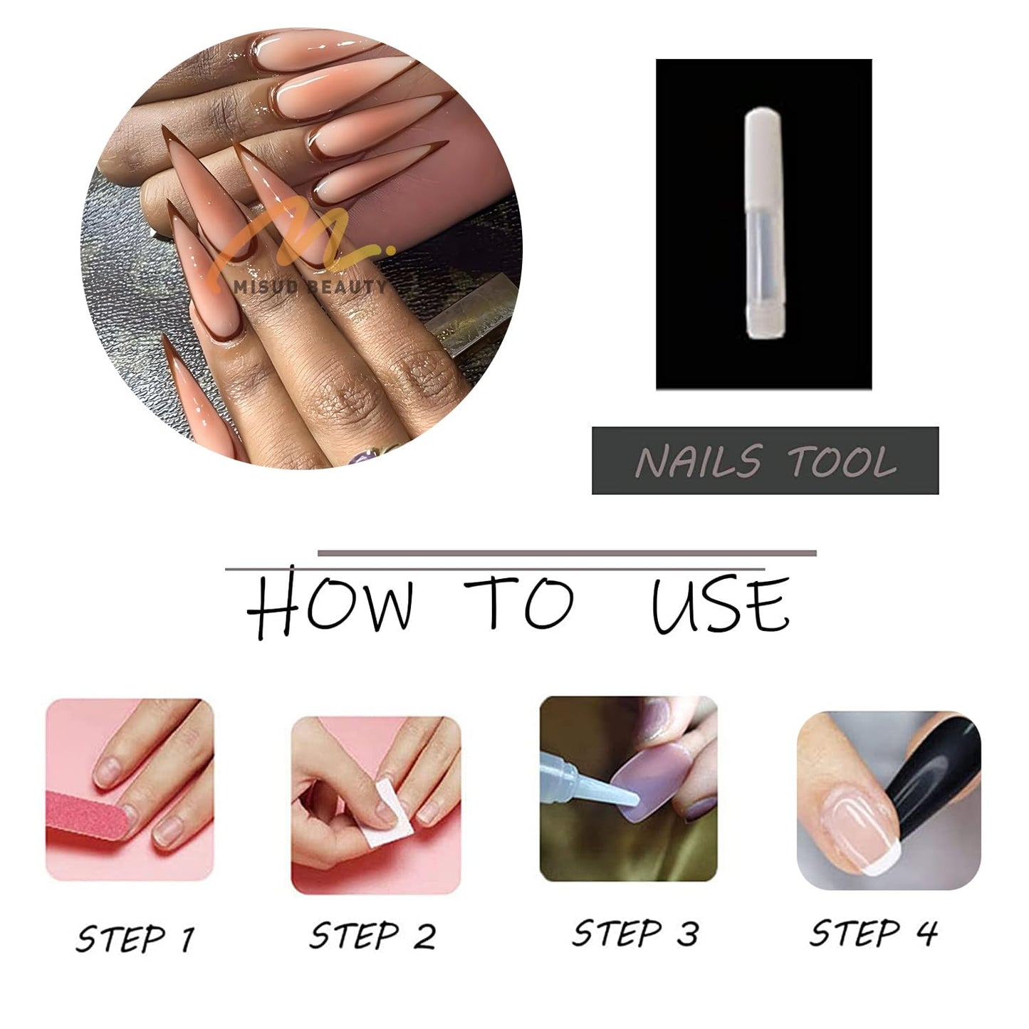 MISUD Press on Nails - Long Stiletto Fake Nails with Fall Acrylic Brown Ombre Design 24 pcs