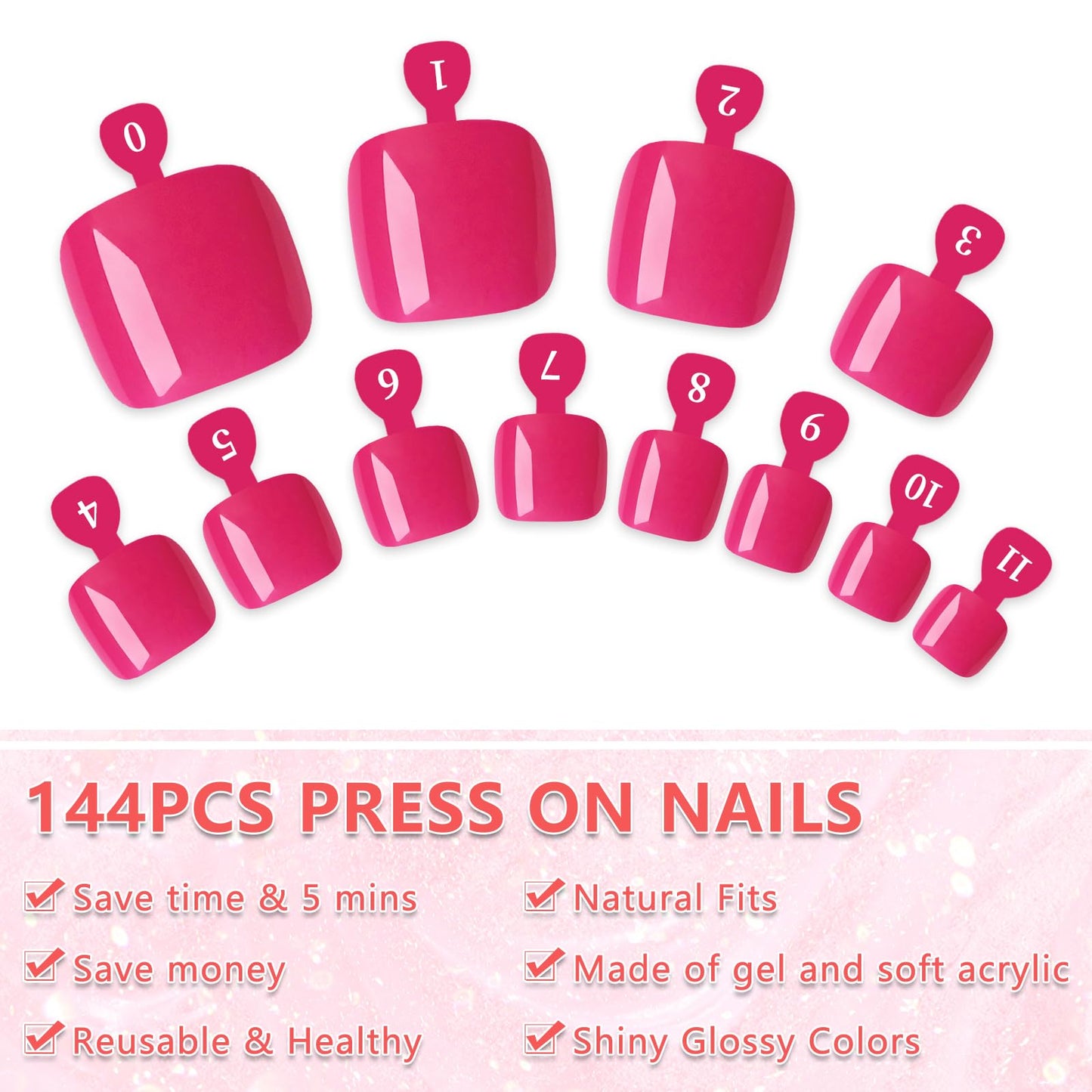 EternalClassic 144pc Press on Toenails for Women Toe Nail Press ons Short Square with Glue&Jelly Glue, Purplr Red Fake Toe Nails Glue on Toe Nails, Full Cover Acrylic Artificial Toe Press on Nails