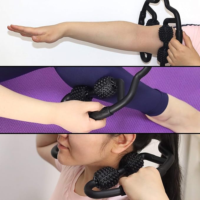 Upgraded Six-Wheel Muscle Roller - Arm & Leg Massager, Forearm & Calf Roller, Tennis Elbow Brace for Men, Carpal Tunnel & Tendonitis Relief, Perfect for Wrist, Hand, Foot, & Thigh