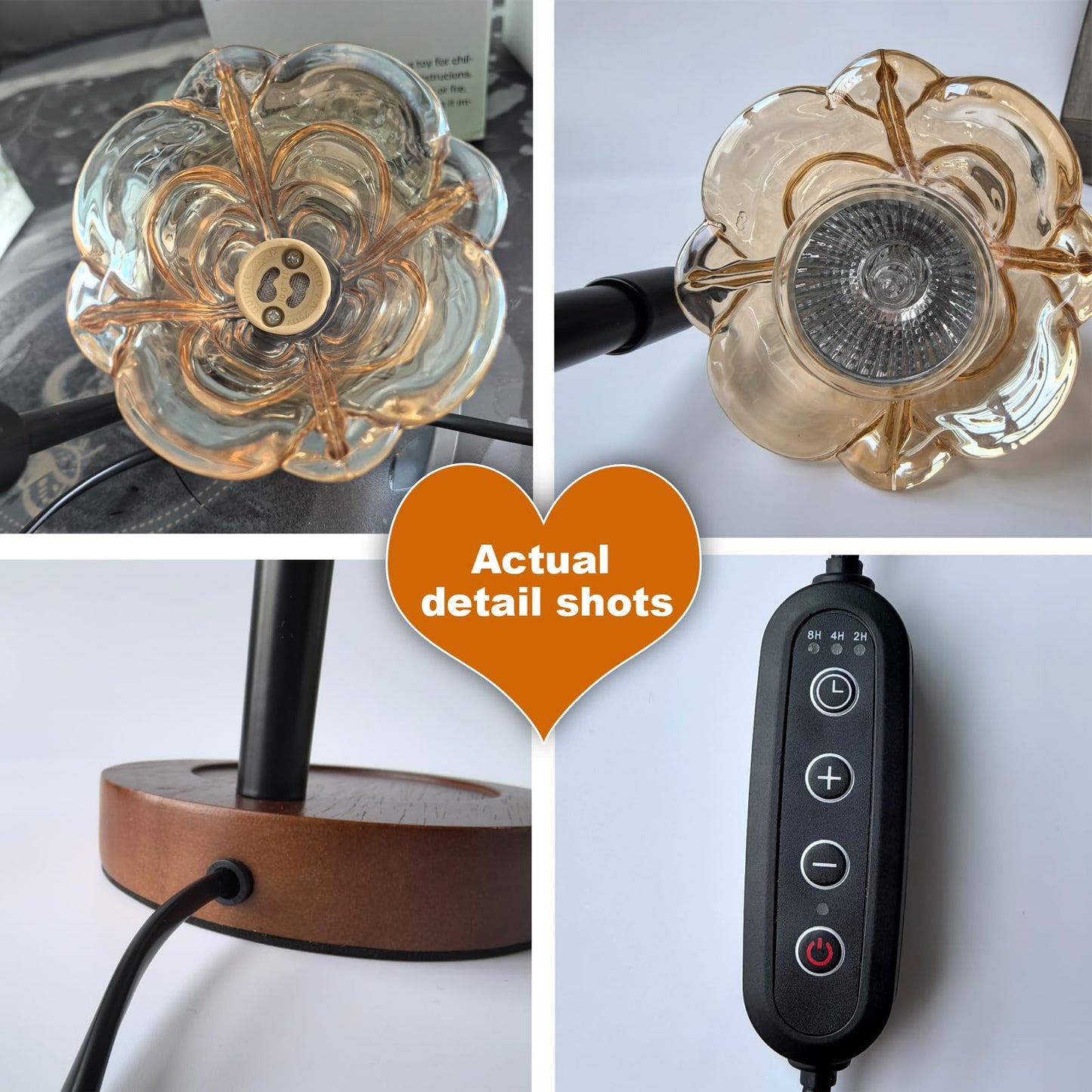 ANFOOS Candle Warmer Lamp with Timer and Dimmer, Flower Glass Shade Adjustable Height Flameless Wax Melt Warmer for Home Office Decor, 4 Brightness Mood Lighting, Includes 2 GU10 Bulbs