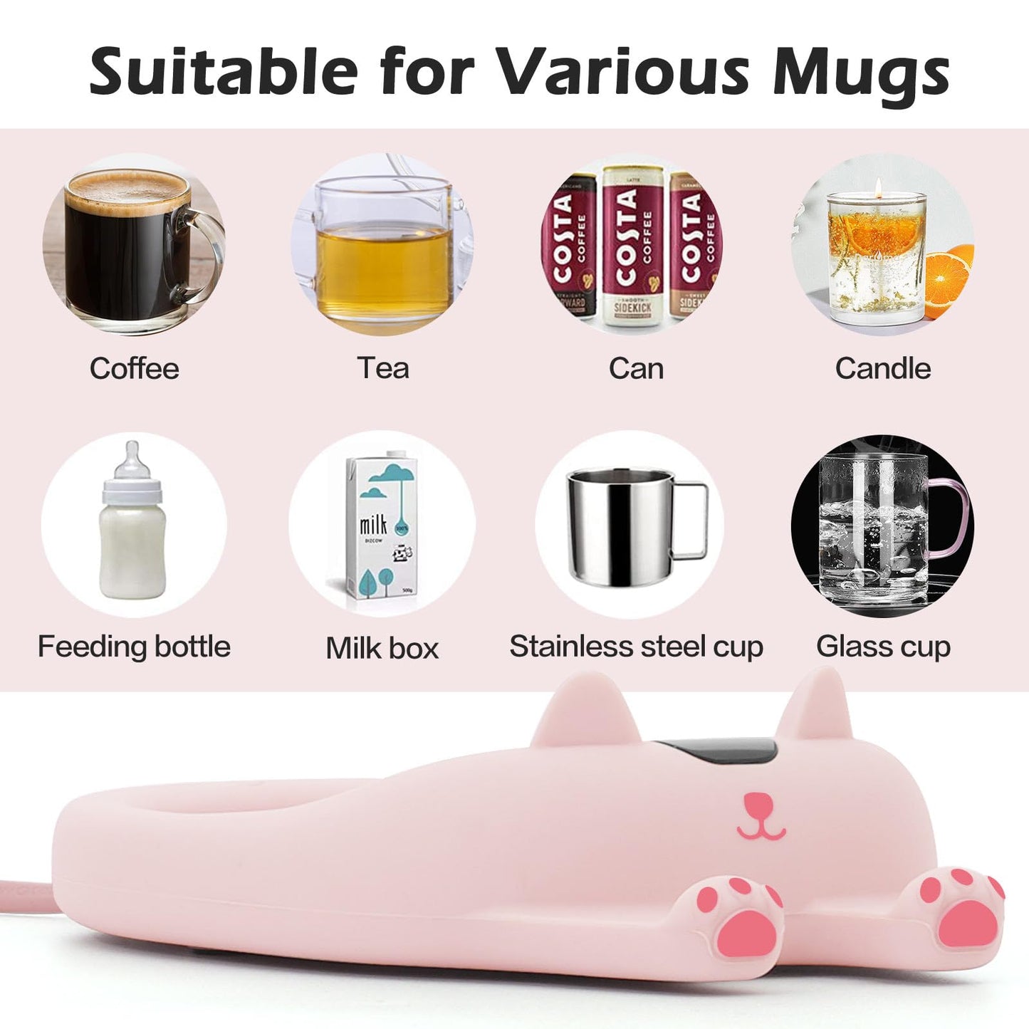 PUSEE Mug Warmer,Coffee Warmer for Desk Candle Warmer Auto Shut Off,Coffee Cup Warmer with 3 Temp Settings,Electric Beverage Warmer Plate for Coffee,Tea,Water Milk and Cocoa(Not Include Cup)