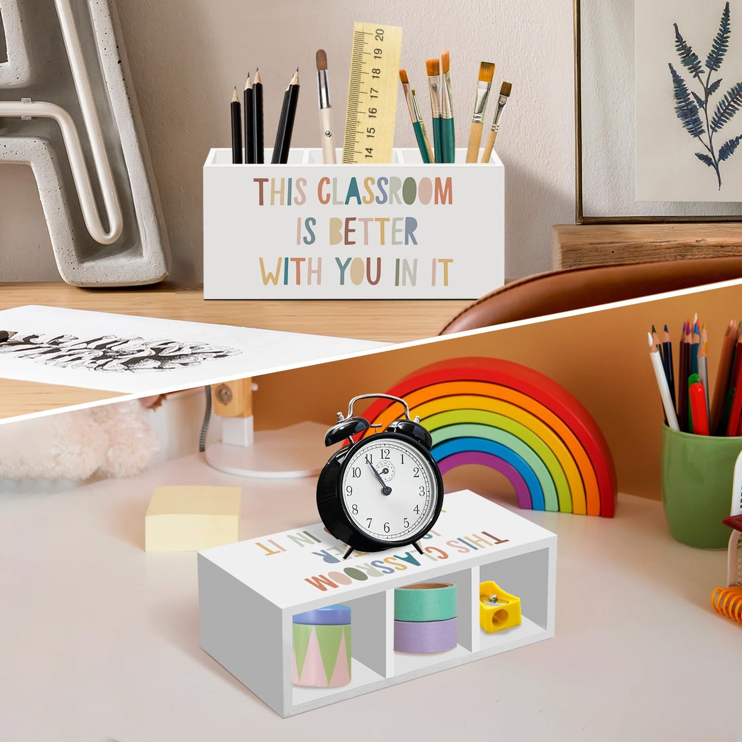 nvucamd Boho Classroom Pen Pencil Holder for Desk, Boho Office Desk Accessories, Back to School Pen Holders Organizer for Students Boys Girls Teachers,This Classroom Is Better with You in It