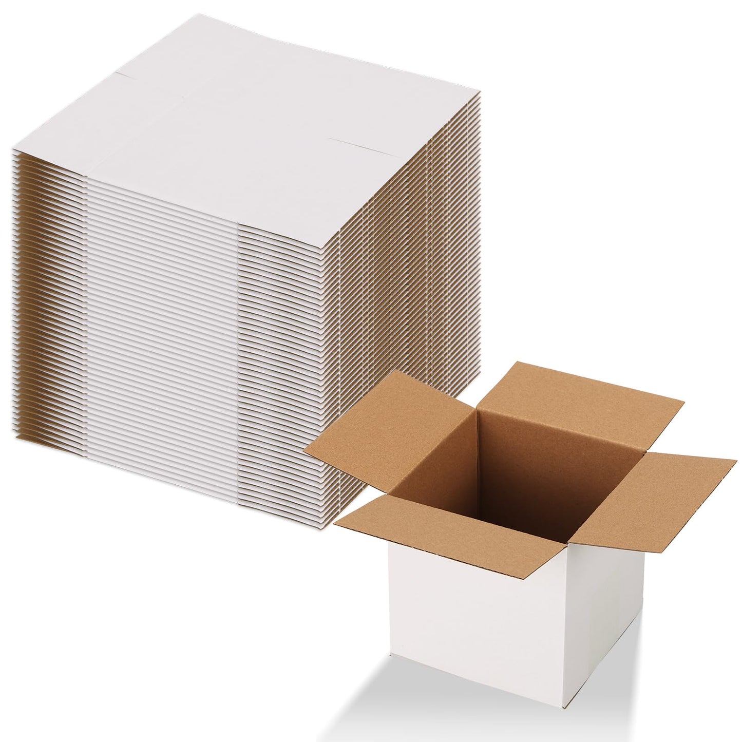 Calenzana 5x5x5 Inches Shipping Boxes Set of 50, White Corrugated Cardboard Box for Packing Mailing Small Business