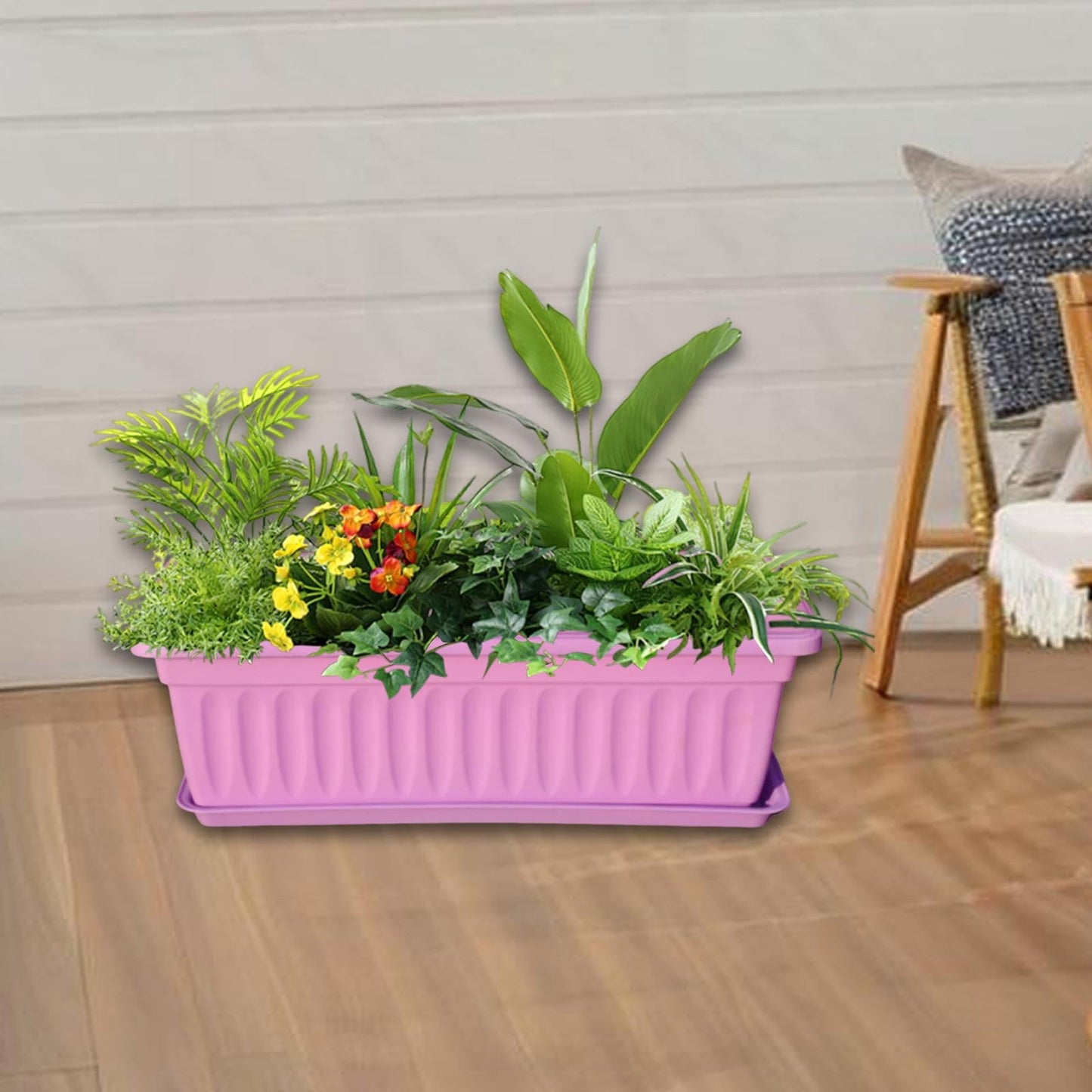 Sdlnklm Rectangular Planter Box for Gardening on Balcony Or Deck, Purple