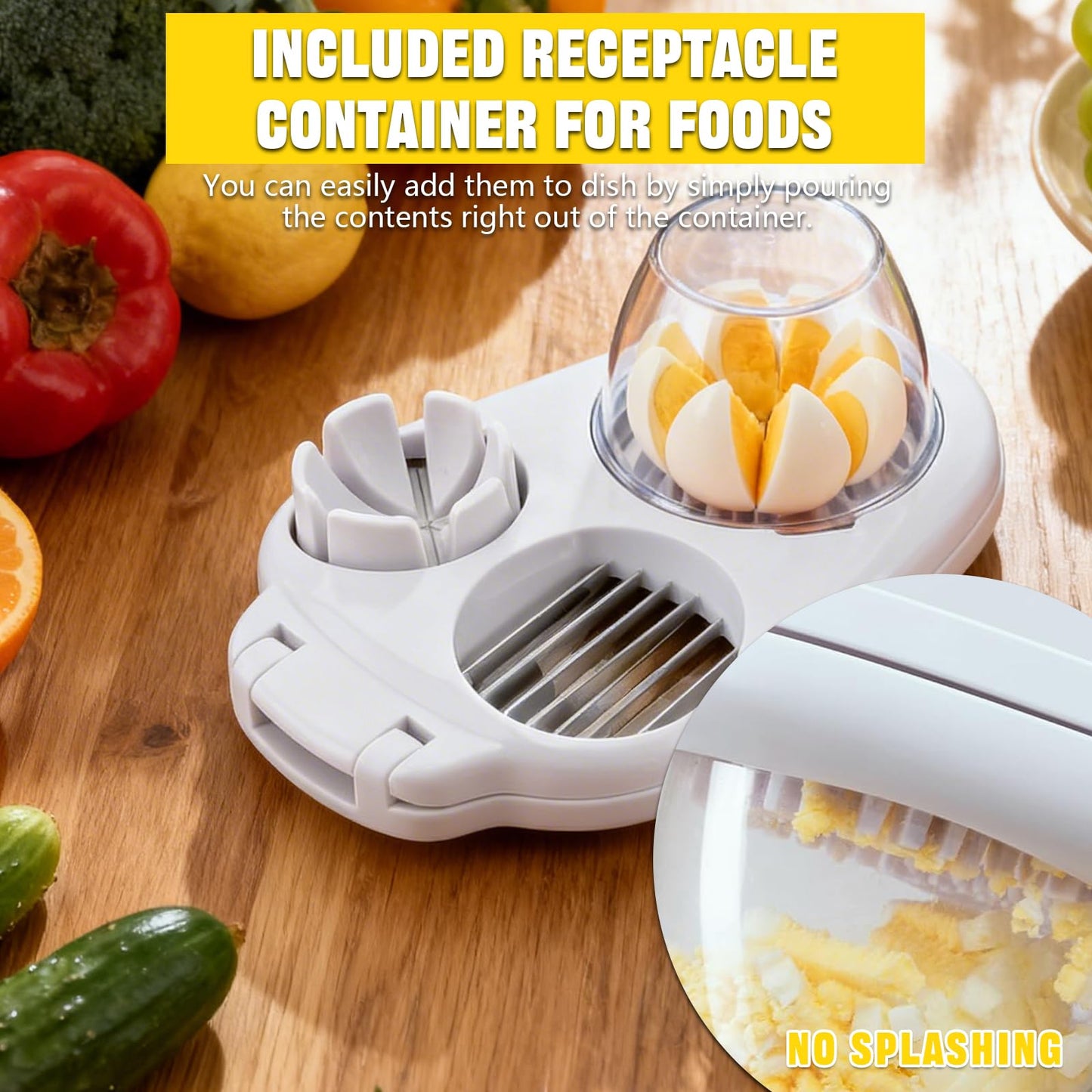 3 In 1 Egg Slicer for Hard Boiled Eggs Heavy Duty with Boiled Eggs Peeler & Cleaning Brush, Egg Cutter with 3 Slice Modes for Strawberry, Tomato, Mushroom, Multifunctional Kitchen Tools