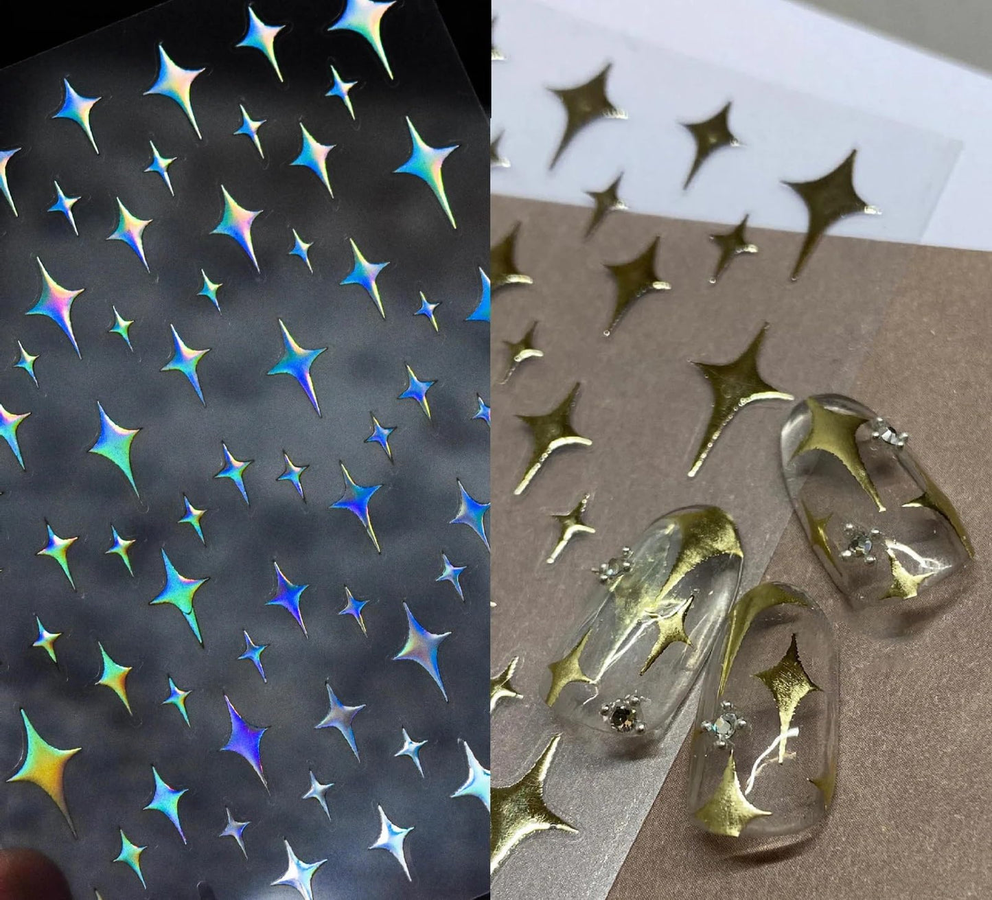 Twinkle Little Star Nail Stickers Premium Metallic Stars Stickers Peel Off Gold Stickers Chameleon Halo Glittery Quadrangular Star (5 Sheets)