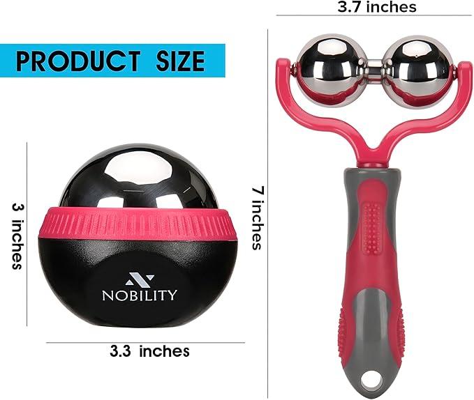 Nobility Massage Ball Roller– Ice Cold and Hot for Deep Tissue and Sore Muscle Relief of Stiffness and Stress, Body, Neck, Back, Foot, Plantar (Grey) (Pink)