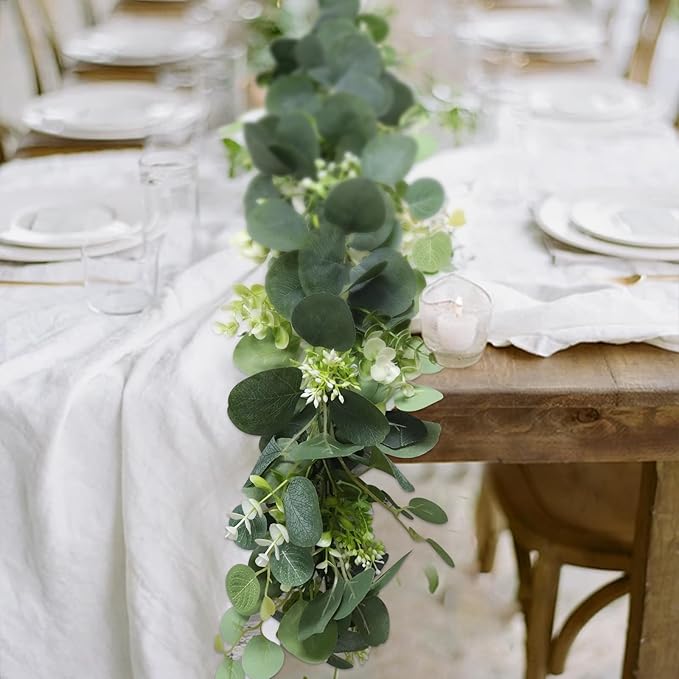 MAKHOT 5.9FT Eucalyptus Garland, Artificial Greenery Garland Flower, Green SpringGarland Wreath Vines Decorations, Fake Silver Dollar Eucalyptus Leaves Vines for Table Home Wedding Mantle Party Decor