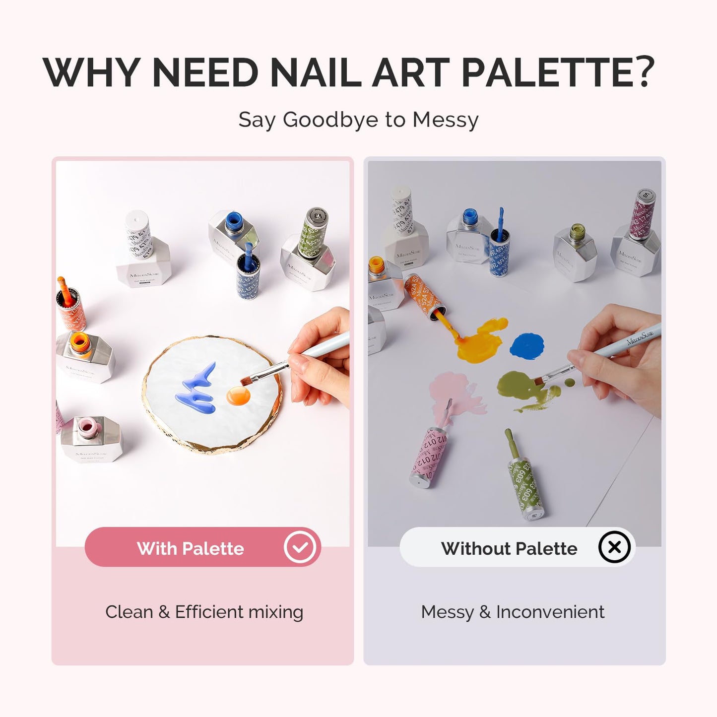 MelodySusie 1PC Round Shape Resin Nail Art Palette and 5Pcs Nail Art Liner Brushes with Nail Brush Holder