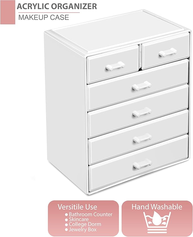 Sorbus Acrylic Makeup Organizer - Organization and Storage Case for Cosmetics Make Up & Jewelry - Large Makeup Organizer for Vanity, Bathroom, College Dorm, Closet, Desk (4 Large, 2 Small Drawers)