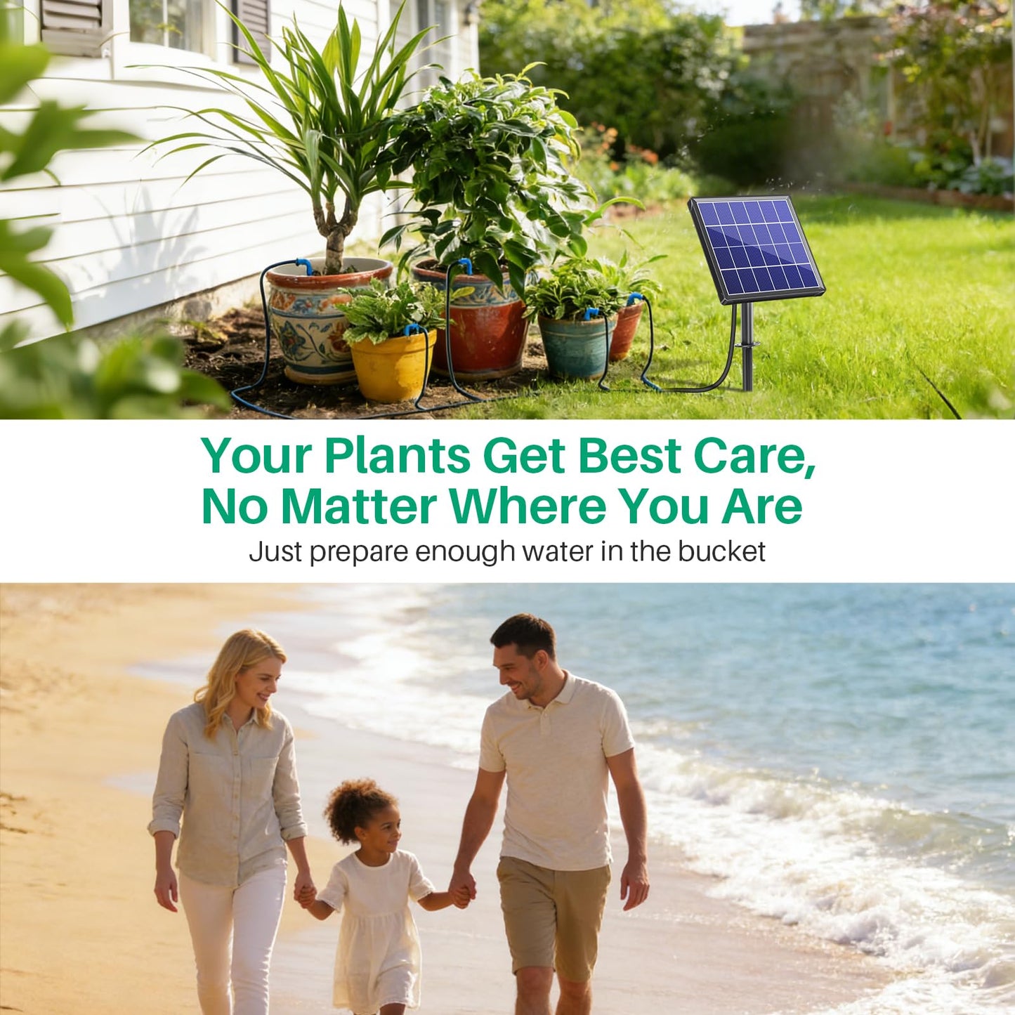NFESOLAR 3W Solar Automatic Drip Irrigation Kit with LCD Timer, Customizable Watering Duration 1–30min & Interval 3h–7d, Anti-Siphoning Device for Potted Plants, Balcony, Garden, Patio, Vacation
