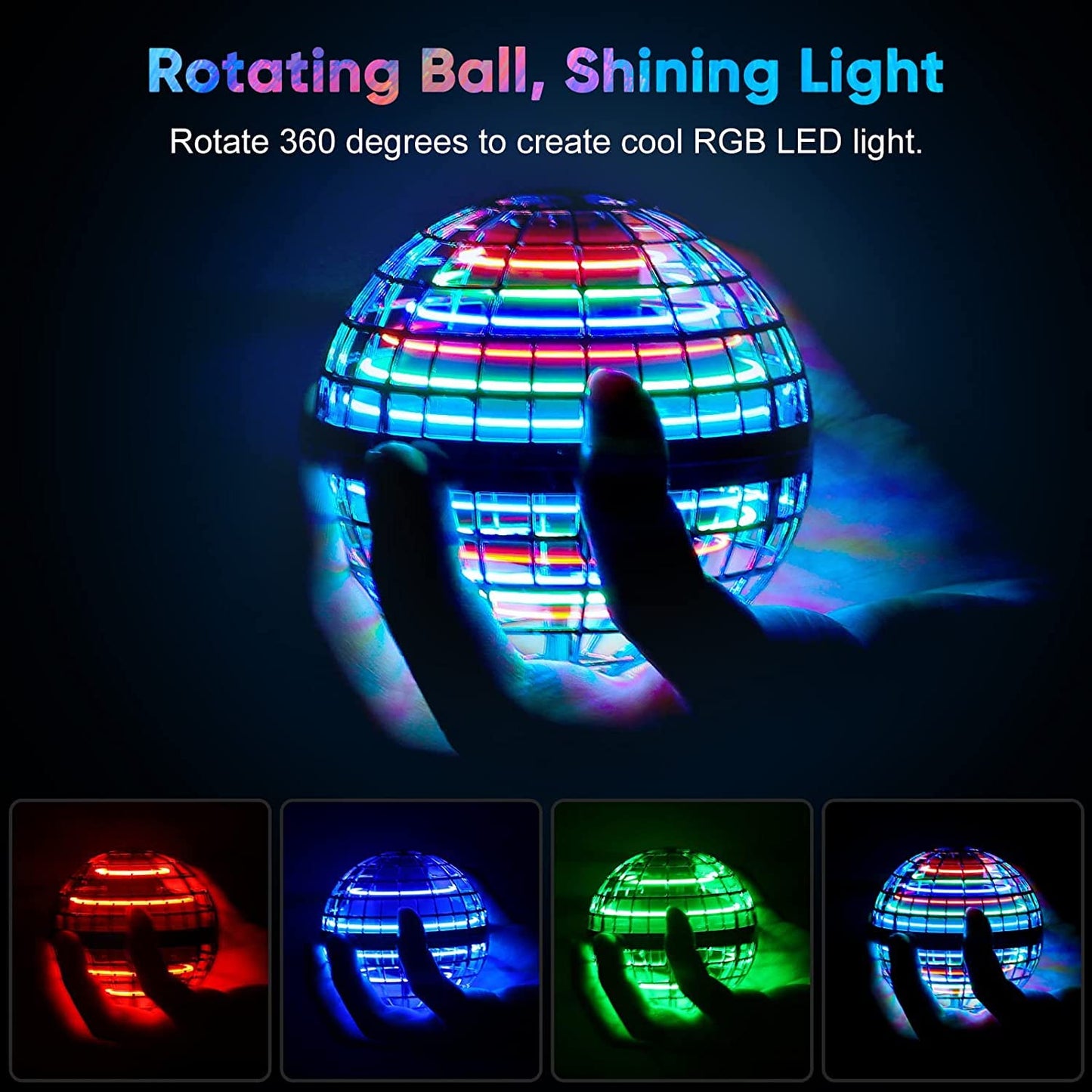 HONBQYCC Flying Orb Ball Toys, 2025 Hover Galaxy Ball Soaring Nebula Flying Orb, Hand Controlled Boomerang Spinner, RGB Light Magic Space UFO Cool Toy, Mini Drone for Kid Adults Outdoor Indoor-Blue