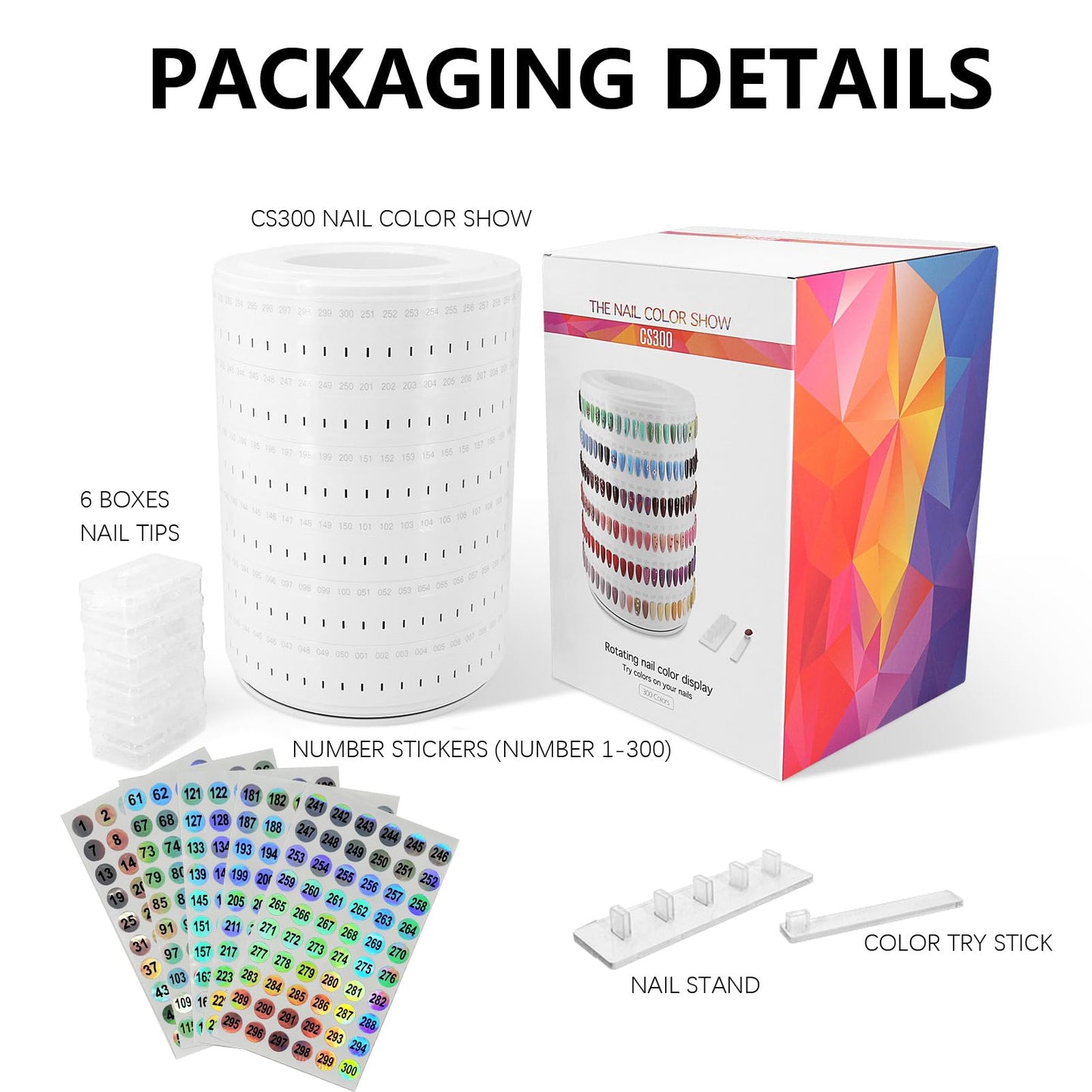 Upgraded Nail Polish Display Book 300 Colors, Professional Nail Color Sample Display Show with Transparent Nails Tips and Nails Polish Number Stickers