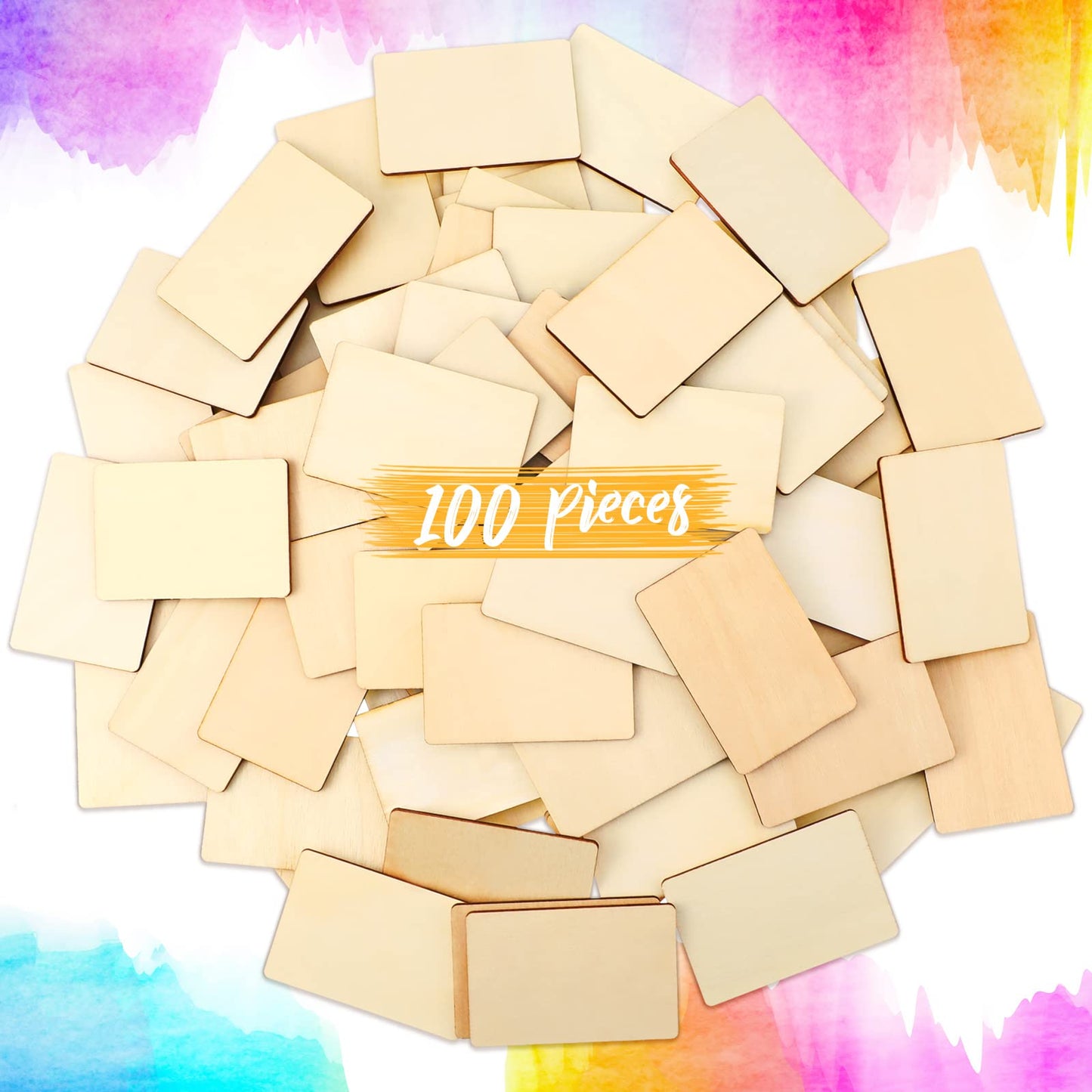 100 Pieces Wood Rectangles for Crafts 3 x 2 Inch Blank Wood Pieces Unfinished Blanks Round Corner Wooden Cutout Tile Small Wooden Sheets for DIY Craft Project Engraving Decoration