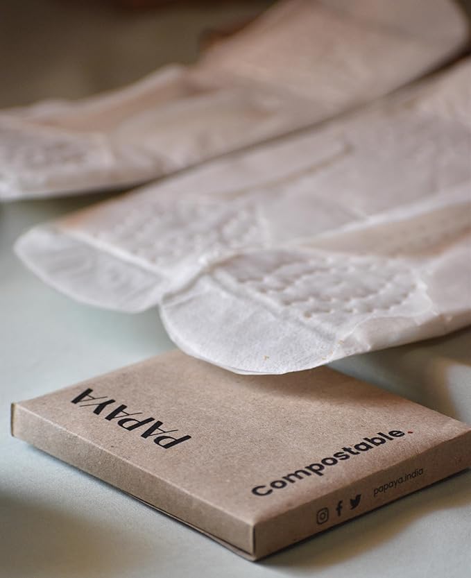 Papaya Safe and Compostable Menstrual Pads for Women - Pack of 2 Boxes (18 Pads), Combats Rashes and Odors, Biodegradable, Leakproof, No Fragrance, Wide, Soft Wings Large - 280mm x 75mm