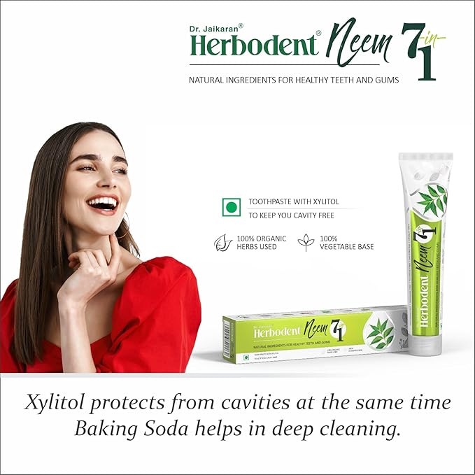 Herbodent® NEEM 7 in 1 Toothpaste-6.53Oz Pack of 6 | Organic Herbs-Neem, Black Seed & Xylitol for Anti Cavity, Cardamom & Mint for Freshness, Baking Soda for Great Cleaning-No Fluoride & No Paraben