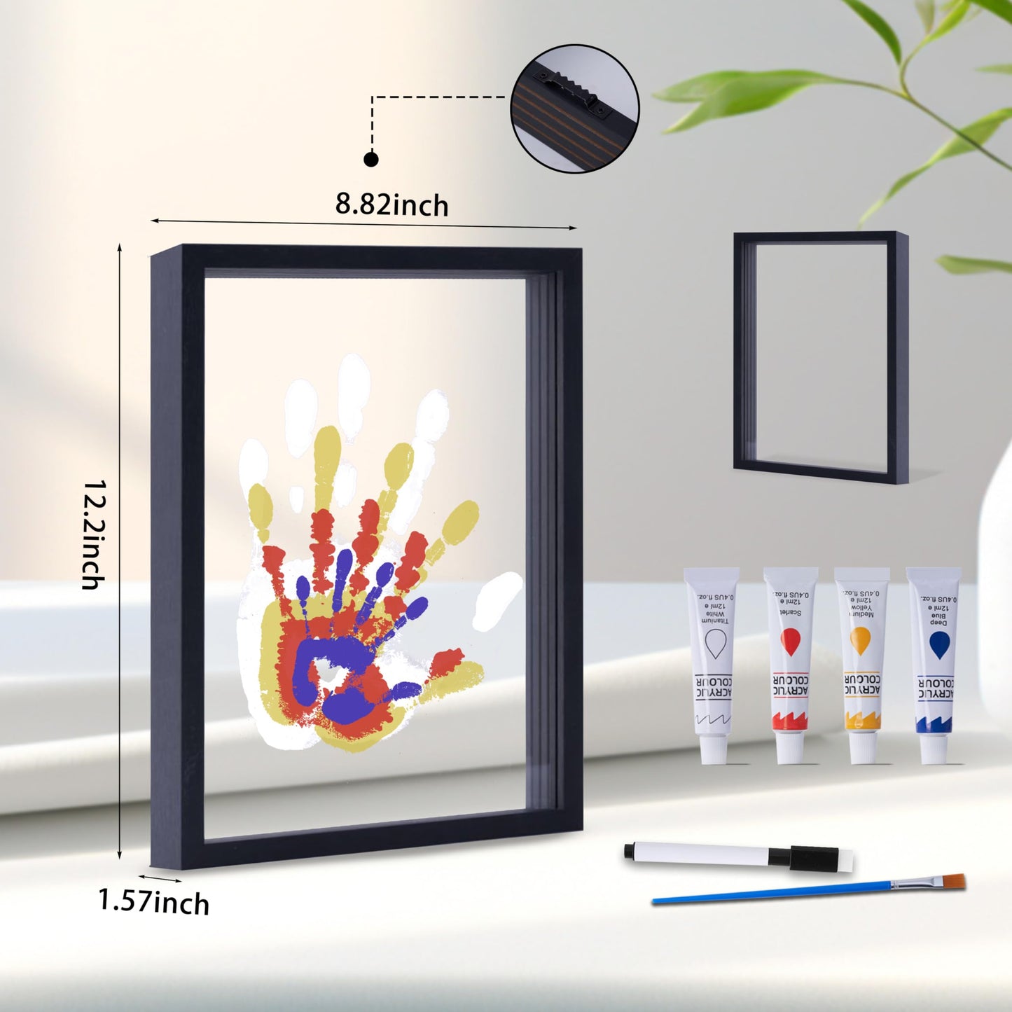 CHERRY CHEERS Family Handprint Kit, DIY Craft Keepsake Wooden Frame, Endless Gift Set, Non-Toxic Paints, Transparent Sheets (Black)