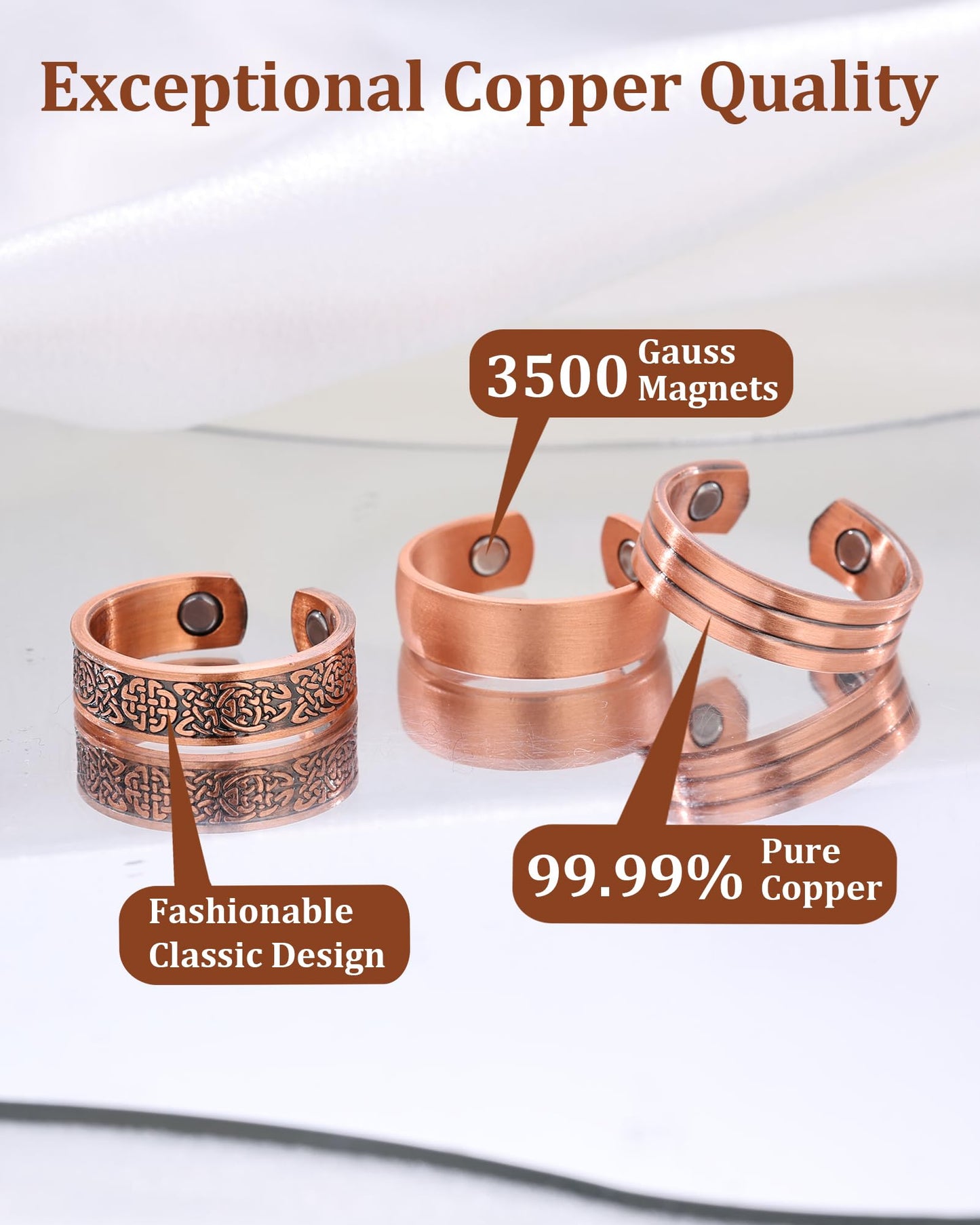 BioMag 3Pcs Lymphatic Drainage Copper Ring for Men Women, 99.99% Pure Copper Magnetic Rings, Jewelry Box