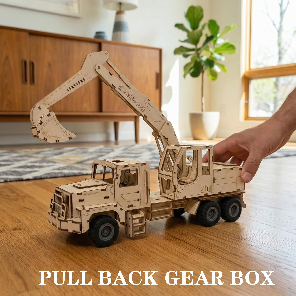 Adult 3D Wooden Excavator Assembly Kit, DIY Wind-Up Mechanical Model Building Set, Educational STEM Puzzle Desktop Toy, Ideal as a Birthday Gift or Decorative Display for Teens Aged 14 and Up.