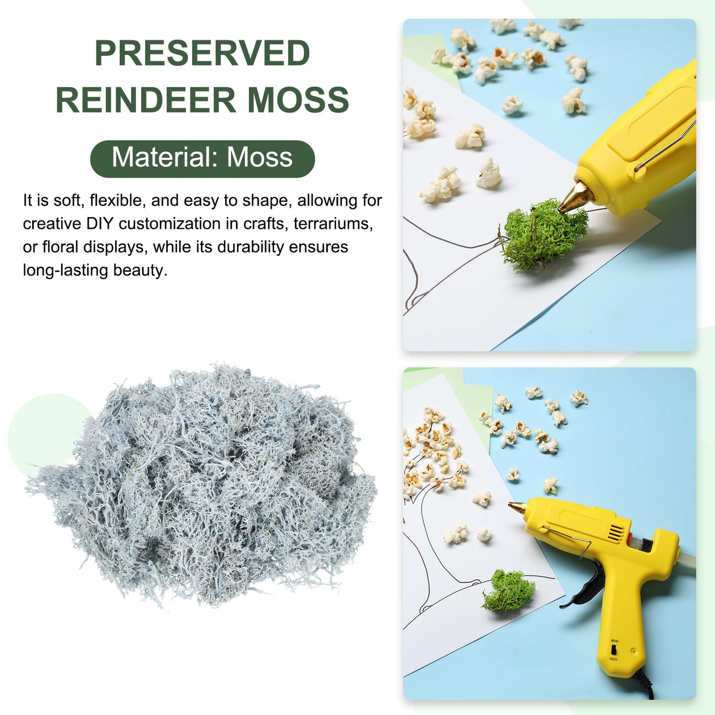 MECCANIXITY 4.6oz Preserved Reindeer Moss, Light Blue Decorative Artificial Fake Moss for Potted Plants Indoor Crafts Lichen Centerpieces Decor