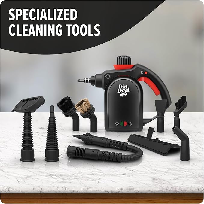 Dirt Devil 7-in-1 Handheld Steamer, Pressurized Steam Cleaner for Home Use, XL Water Tank, Includes Specialized Cleaning Tools, Portable Steam Cleaner for Bathroom, Clothes, Furniture and More