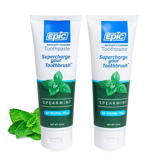 Epic Dental Sugar Free Oral Care Set – 144-Piece Fresh Fruit Gum, 360 Fresh Fruit Mints, 2 Tubes Spearmint Fluoride Toothpaste – Aspartame Free, Dentist Approved, Helps with Dry Mouth & Cavity Care