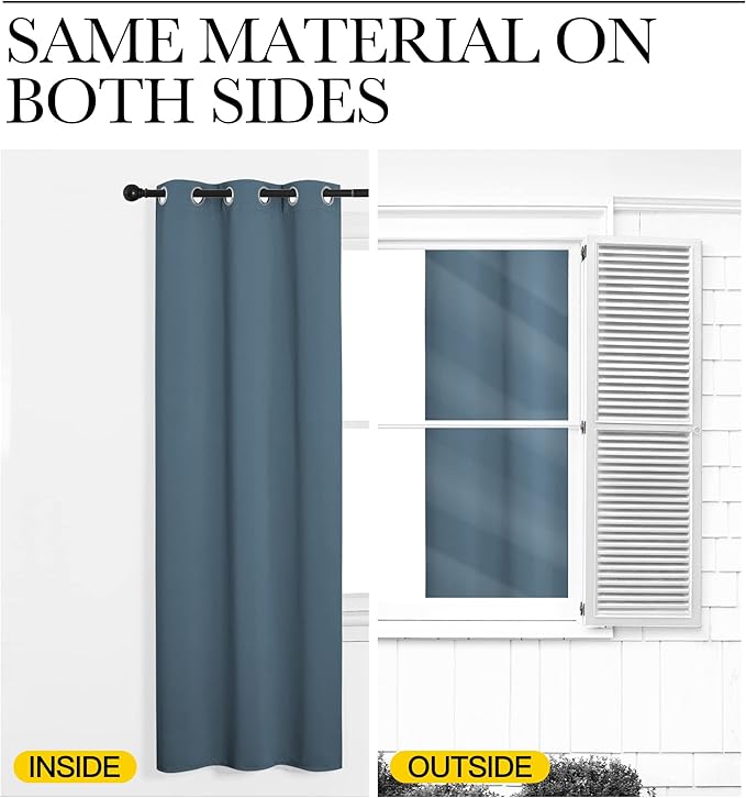NICETOWN Room Darkening Curtains 63" Length, Thermal Insulated Blackout Panels for Bedroom Bathroom Office Kitchen Playroom Kids Room Nursery Decoration (Smoky Blue, 2 Panels, W42 x L63 -Inch)