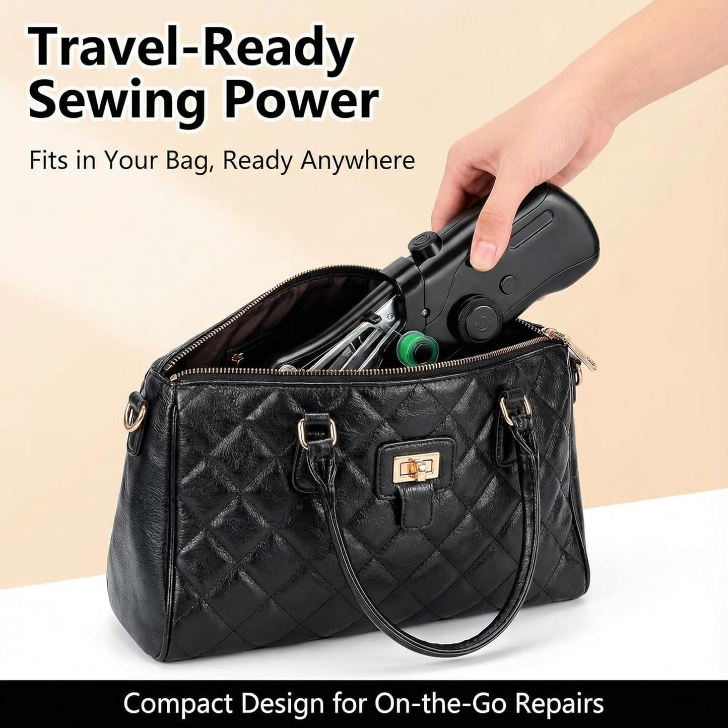 Portable Handheld Sewing Machine for Adults - Mini Hand Held Stitching Machine for Beginners - Small Electric Cordless for Hemming Quick Fabric Home Travel Clothes Pants DIY Denim
