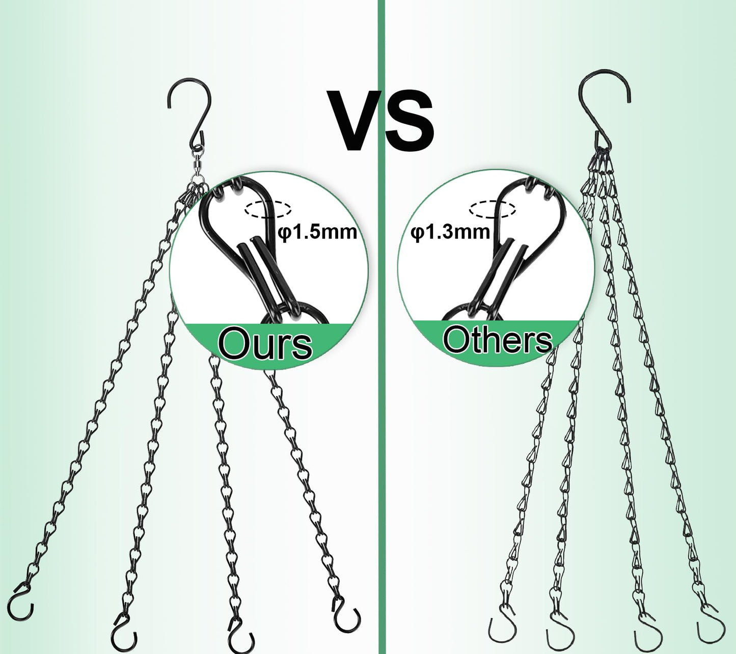 Heybe 16 inch Hanging Basket Chains 4 Point,3 Pack Thicker Chain for Hanging Plants 4 Lead, Hanging Planter Chain 4 Hooks (16 Inch-4 Point-Swivel)