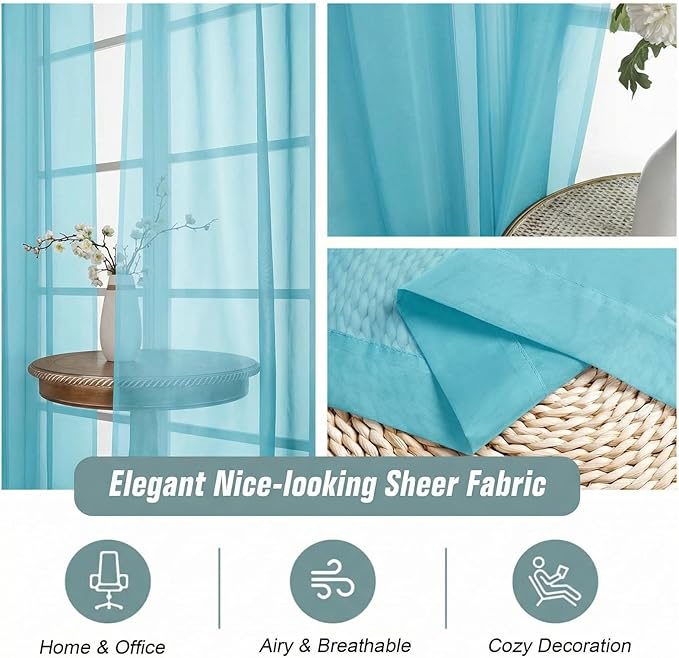 Sheer Curtains 84 Inches Long 2 Panels, Elegant Airy Transparent Light Filtering Window Curtains, Window Drapes for Living Room Bedroom, Top Dual Rod Pocket Design, Aqua, 2x42Wx84L Inches