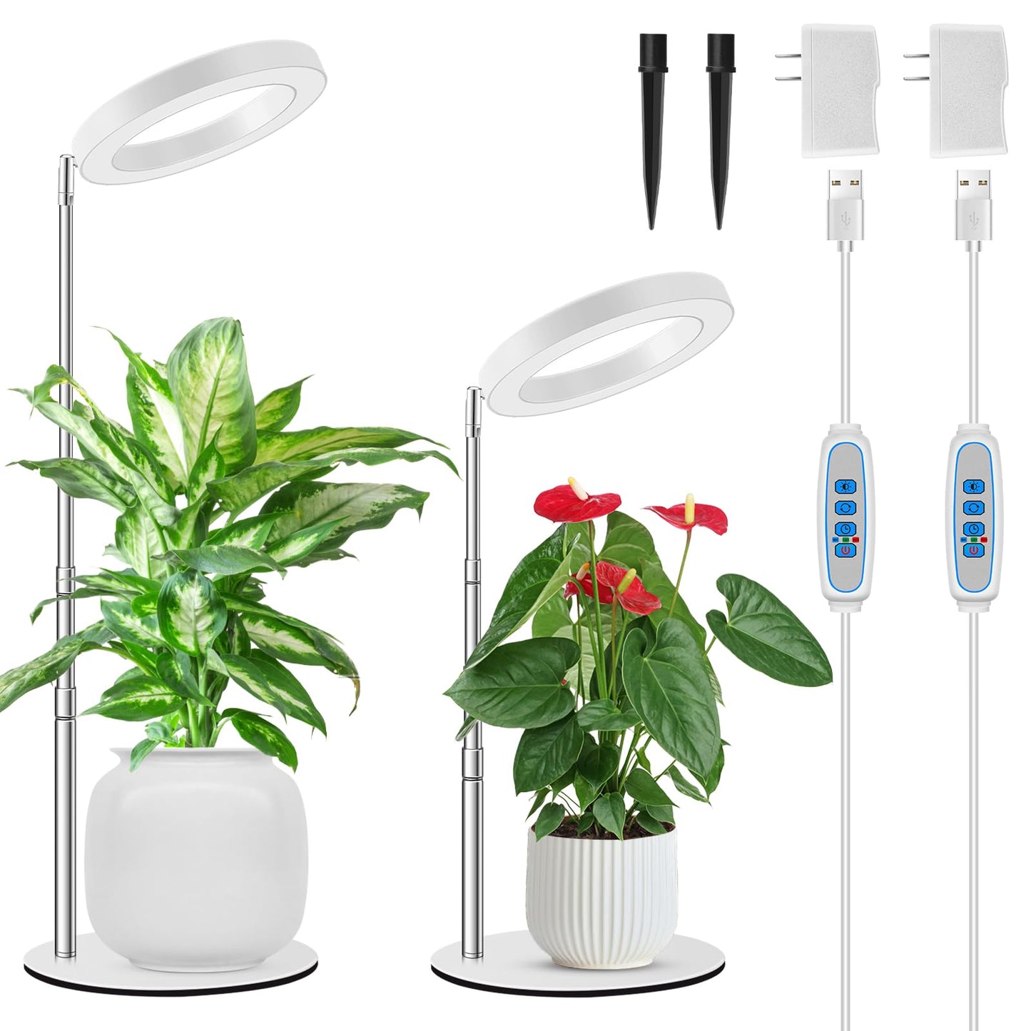 Kullsinss Grow Lights for Indoor Plants, 80 LEDs Full Spectrum Plant Lights for Indoor Growing with 2 Mounting Options, 6/12/16H Timer, 3 Spectrum Modes, 9.8"-37" Height Adjustable Grow Lamp, 2 Pack