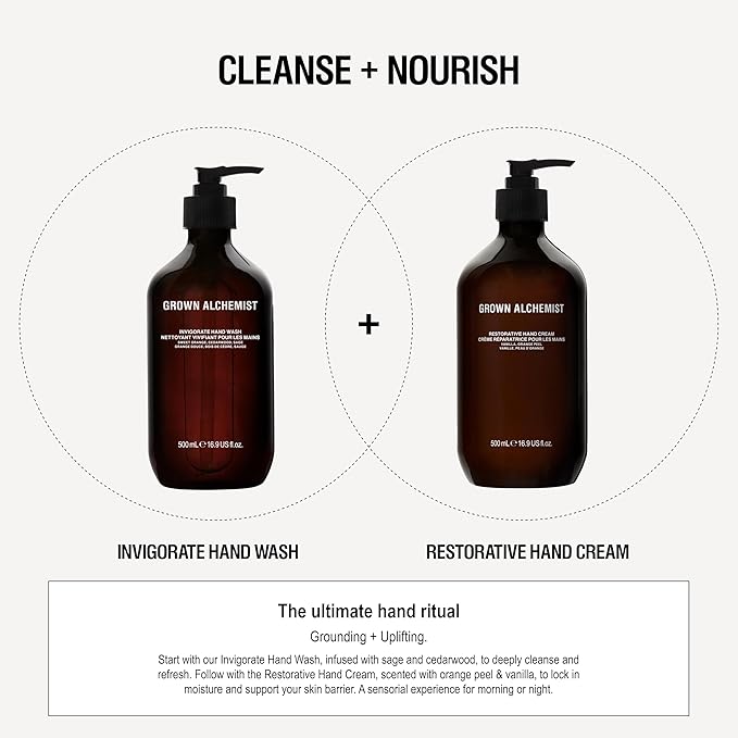 Grown Alchemist Invigorate Hand Wash + Refill Set – Liquid Hand Soap with Aloe, Sweet Orange, Cedarwood & Sage – Gentle, Moisturizing Kitchen & Bathroom Soap, Natural Plant Based Gel Cleanser