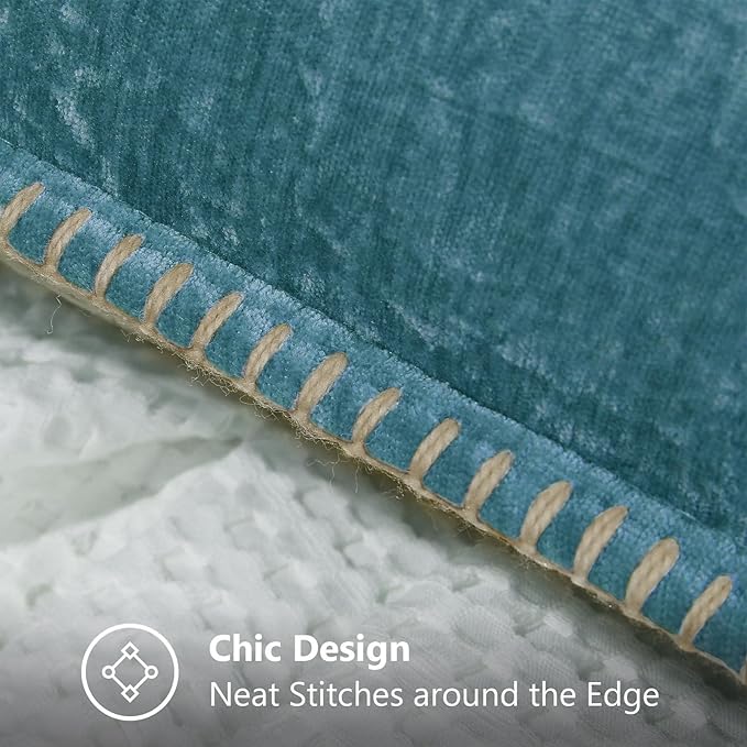 decorUhome Chenille Soft Throw Pillow Covers 22x22 Set of 2, Farmhouse Velvet Neutral Decorative Euro Pillow Covers with Stitched Edge for Couch Sofa Bed Home Decor, Teal