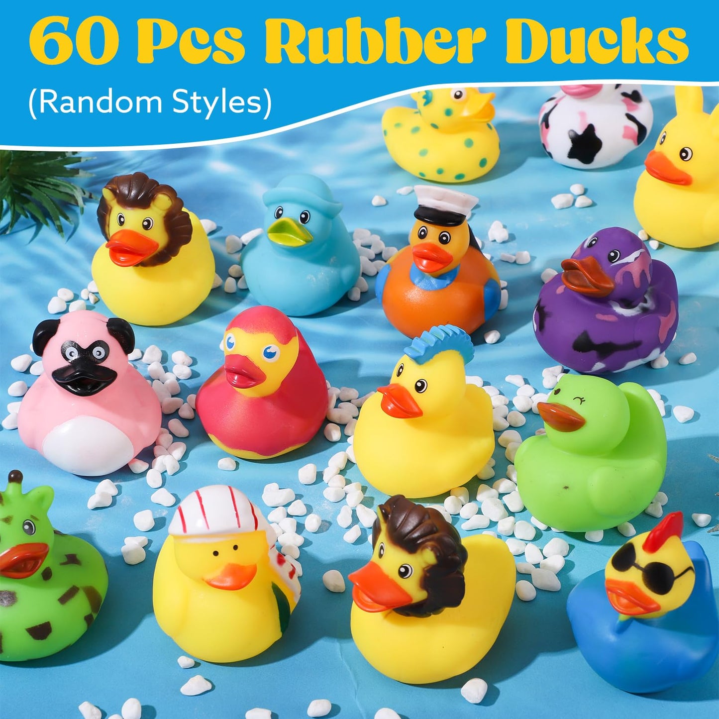 60 Pcs Rubber Ducks Assorted Plastic Christmas Rubber Duck for Cruise Ducks Ducking Bath Pool Toys Duck Party Favors Cruise Ships Hiding Christmas Stocking Stuffers for Kids Teens