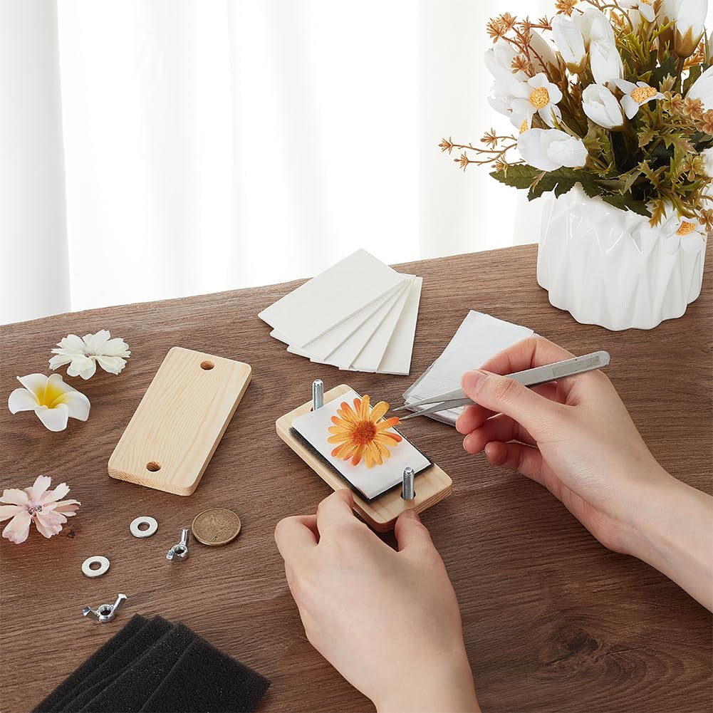 BENECREAT Flower Pressing Kit, 2x3.9inch Rectangle Miniature Flower Press Kit with Bloting Paper for Adults, Wooden Flower Preservation Kit for Crafters Dried Flower Leaf Making