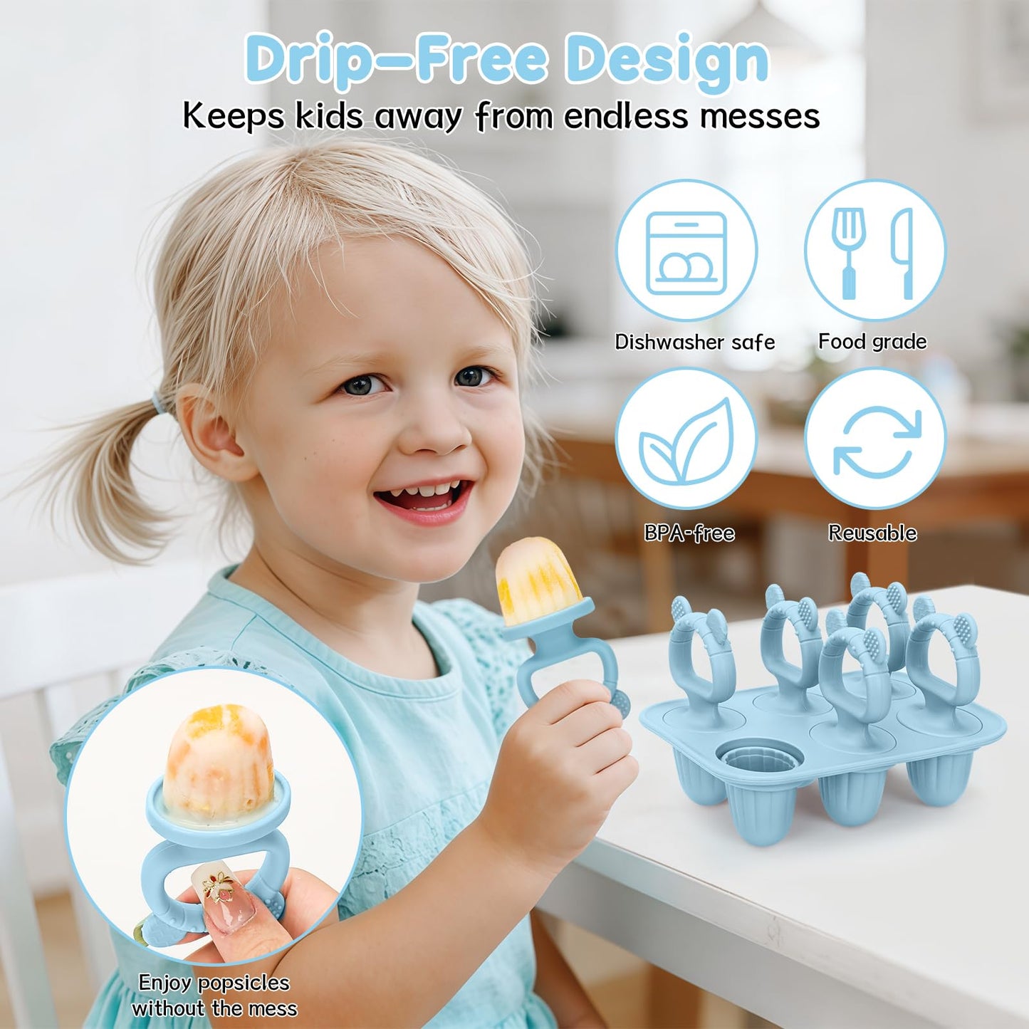 Silicone Baby Popsicle Molds with Sticks, Mini Popsicles Molds for Babies Breastmilk Popsicle Molds for Teething Relief, Frozen Treats Maker Popsicle Maker Ice Pop Mold for Toddlers Kids(Blue)