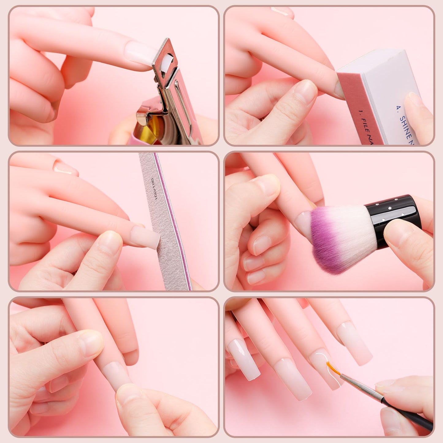 Coitak Practice Hand for Acrylic Nails, Flexible Fake Hands, Manicure Training Hand Nail Kit for Beginners, Nail Practice Hand with 200PCS Nail Tips, Nail Glue Stickers, Brush and Clipper