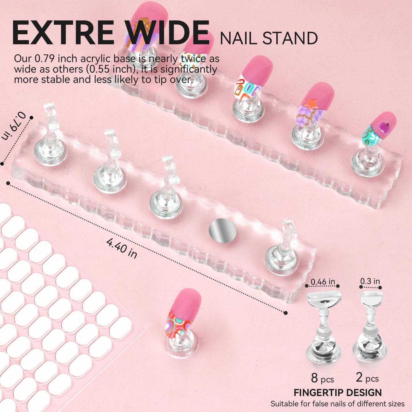 ESUOHYM Nail Stand with 480 Pcs Nails Sticky Tabs for Press On Display Practice Magnetic Fake Nail Holder for Painting,20 Sheets Nail AdhesiveTabs,Double-Sided Tape,Press On Nail kit Salon Home
