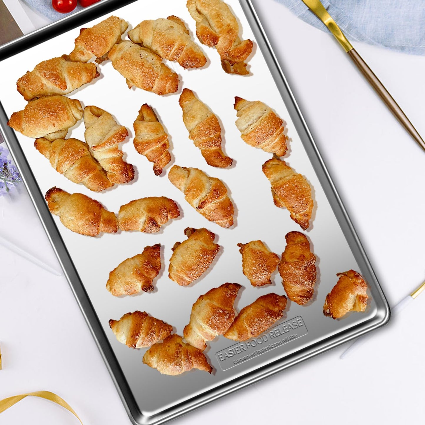 Commercial Quality Baking Sheet Pan Set, Natural Stainless Steel Cookie Sheet, Warp Resistant Nonstick Baker's Half Sheet Pan, Large Thick Cookie Tray Pans for Baking, Roasting(2 Pack, 18X13Inch)