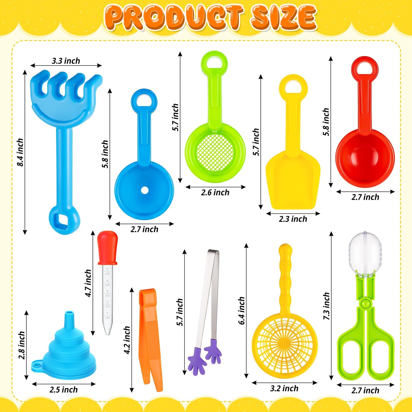 11 Pieces Sensory Bin Filler, Fine Motor Skills Handy Toys Set with 5 Scoops, Tweezers, Mini Silicone Tong, Scissors Clip, Dropper, Beach Shovels, Funnel, Sensory Bin Accessories Tools