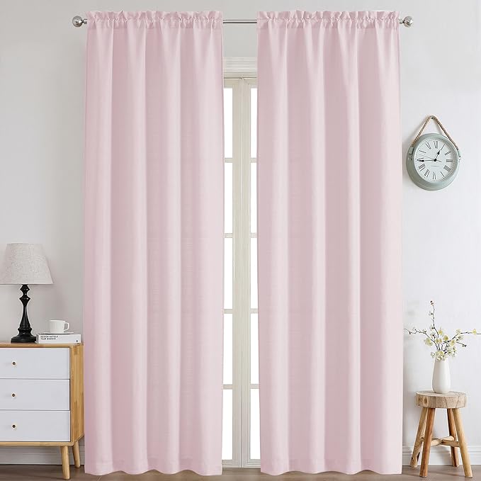 Chyhomenyc Bennet Blush Pink Curtains 96 Inches Long 2 Panels, Faux Linen Textured Semi Sheer Airy Light Filtering Soft Privacy Farmhouse Curtain Drapes for Living Room Bedroom, Each 40" Wx96 L