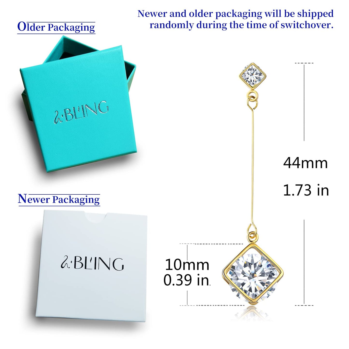 SBLING Cubic Zirconia Wedding Earrings for Brides Bridesmaids, Bridal Dangle Earrings, Cube Crystal Drop Earrings for Women Jewelry Gifts