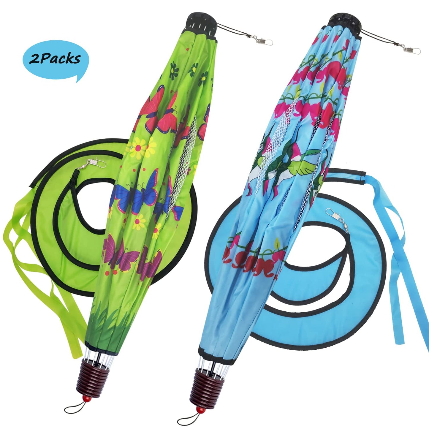 2Pack Hot Air Balloon Wind Spinners Outdoor Hanging, HADEEONG Large Wind Spinners Outdoor Windmill Balloon Spinners for Yard and Garden Wind Twister (Hummingbirds + Butterfly)